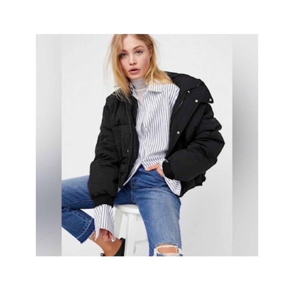 Free People Slouchy Puffer Jacket Black Women Size Large